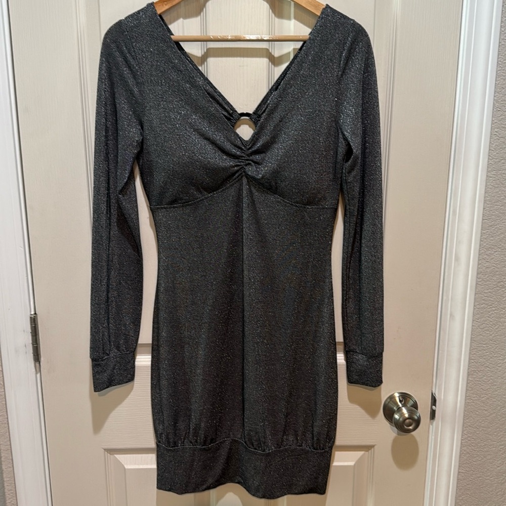 Guess silver metallic long sleeve bodycon backless dress size L